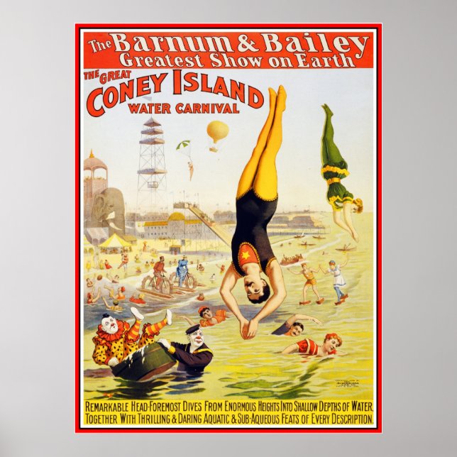 Póster Cartaz Circo Barnum & Bailey Água Coney Island (Frente)