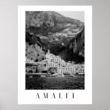 Cartaz clássico em preto e branco de Amalfi