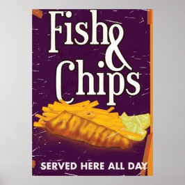 Póster Cartaz Clássico Vintage de Fish and chips