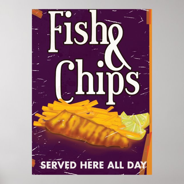 Póster Cartaz Clássico Vintage de Fish and chips (Frente)
