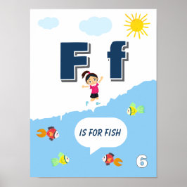 Poster Cartaz Colorido de Aprendizado do Alfabeto Letra F