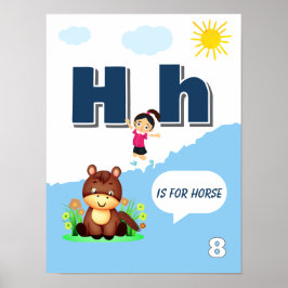 Poster Cartaz Colorido de Aprendizado do Alfabeto Letra H