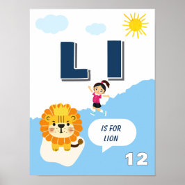 Poster Cartaz Colorido de Aprendizado do Alfabeto Letra L