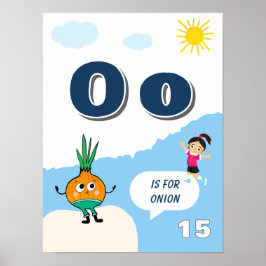 Poster Cartaz Colorido de Aprendizado do Alfabeto Letra O