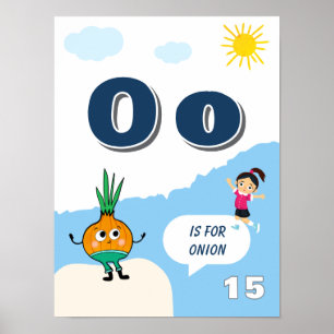 Poster Cartaz Colorido de Aprendizado do Alfabeto Letra O