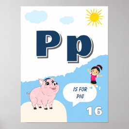 Poster Cartaz Colorido de Aprendizado do Alfabeto Letra P