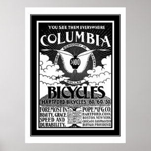 Poster Cartaz Columbia Bicycles 1886 Anúncio