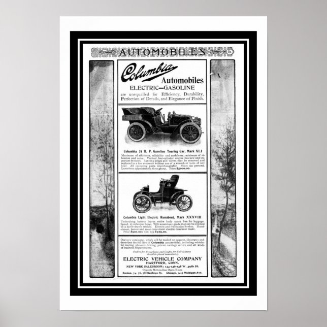 Poster Cartaz Columbia Car 1903 Anúncio (Frente)