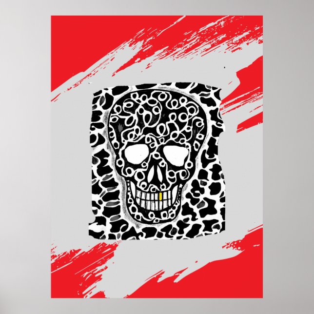 Poster Cartaz com Desenho de Caveira (Frente)