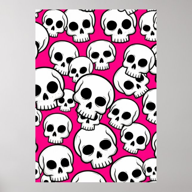 Poster Cartaz com padrão de caveira rosa (Frente)