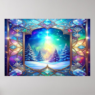 Poster Cartaz com Padrão de Vidro Colorido Ornamentado