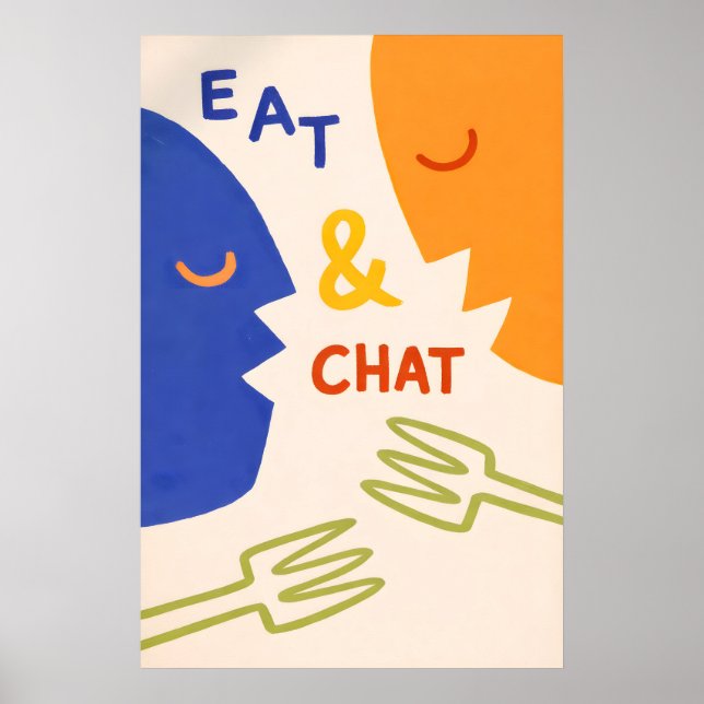 Poster Cartaz Comer e Conversar, Parede de Cozinha Abstra (Frente)