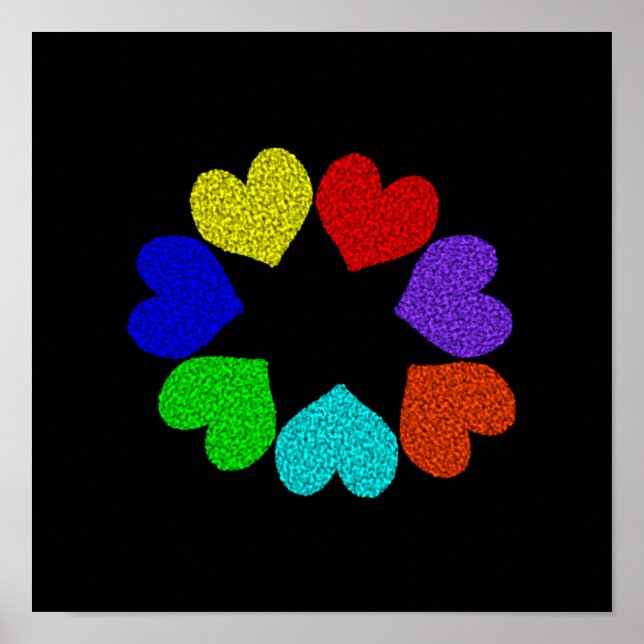 Póster Cartaz Corações de Amor Arco-Íris Floral (Frente)