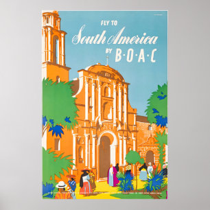 Poster Cartaz da América do Sul BOAC Arte de Viagem Améri
