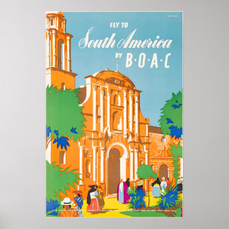 Poster Cartaz da América do Sul BOAC Arte de Viagem Améri
