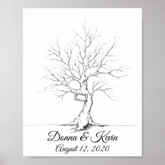 Poster Cartaz da Árvore da Pegada Digital do Casamento Es