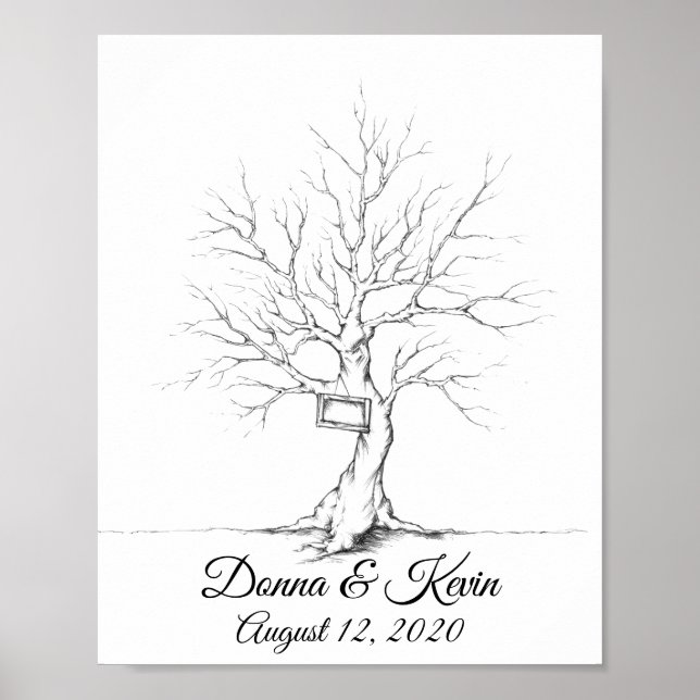 Poster Cartaz da Árvore da Pegada Digital do Casamento Es (Frente)