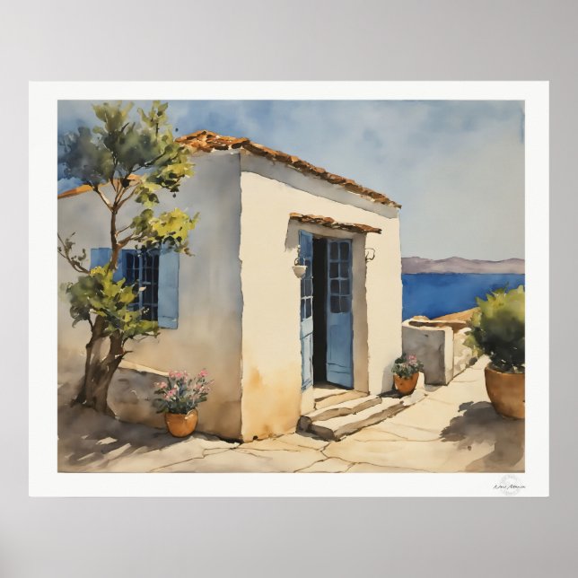 Poster Cartaz da Casa à Beira-Mar com Porta Azul (Frente)