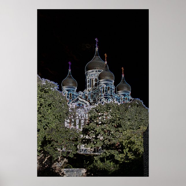 Poster Cartaz da Catedral de St. Alexandre Nevsky em Neon (Frente)