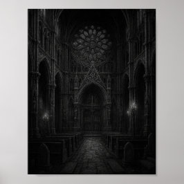 Poster Cartaz da Catedral Gótica em Preto e Branco