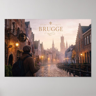 Poster Cartaz da Cena da Rua da Cervejaria de Bruges Sile