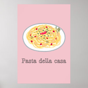 Poster Cartaz da Cozinha Cor-de-Rosa Aglio Olio Pasta Del