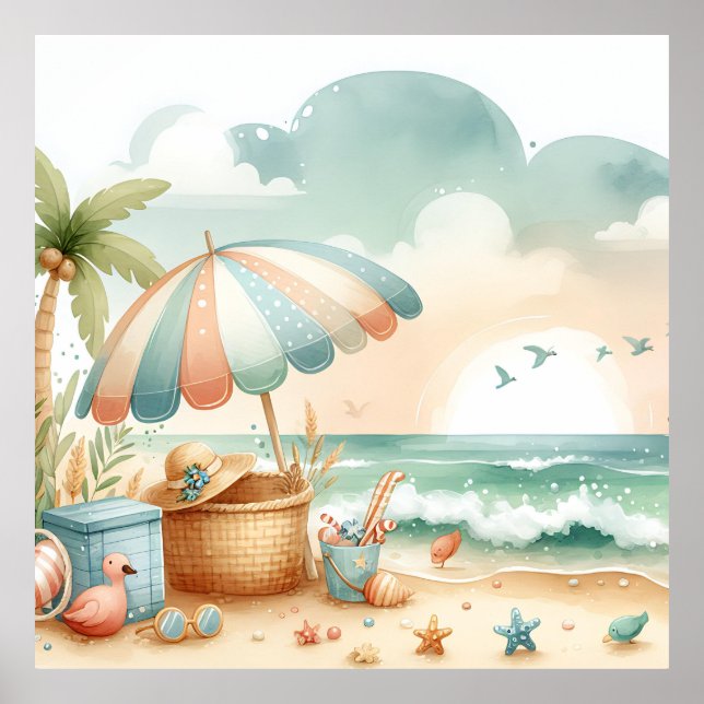 Poster Cartaz da Creche da Praia Pastel (Frente)