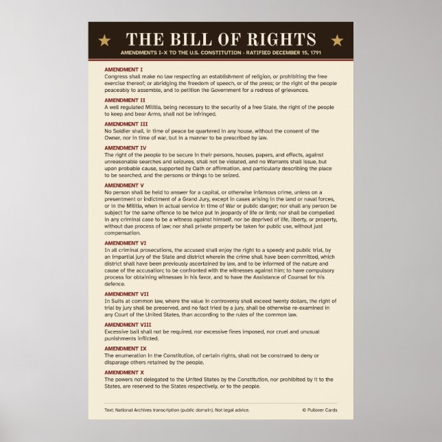Poster Cartaz da Declaração de Direitos – Texto Completo, (Frente)
