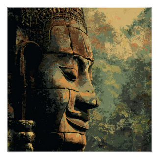 Póster Cartaz da Estátua da Selva Antiga de Ankor Thom Ca