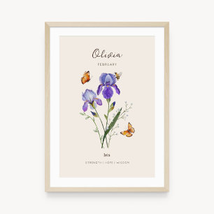 Poster Cartaz da Flor do Mês de Nascimento Íris