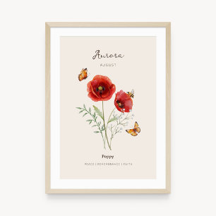 Poster Cartaz da Flor do Mês de Nascimento Papoula