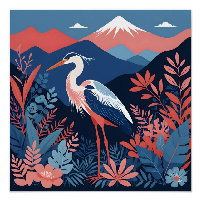 Póster cartaz da garça da montanha de coral (Frente)