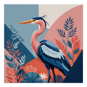 Póster cartaz da garça de crista azul