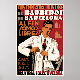 Poster Cartaz da Guerra Civil Espanhola Barbeiros de Barc