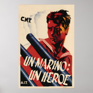 Poster Cartaz da Guerra Civil Espanhola CNT Um marinheiro