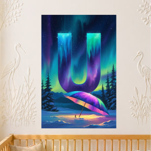 Póster Cartaz da Letra U Aurora   Arte das Luzes do Norte