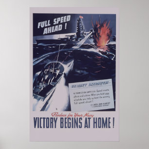 Poster Cartaz da Marinha dos anos 40 - A Vitória Começa e