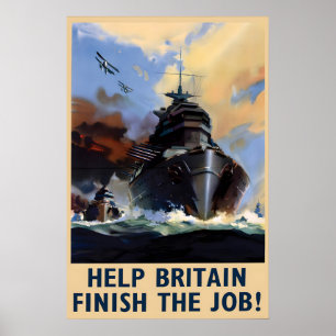 Poster Cartaz da Marinha Real da II Guerra Mundial Ajude 