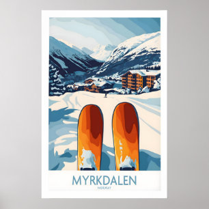 Poster Cartaz da Montanha Myrkdalen - Cena de Esqui na No