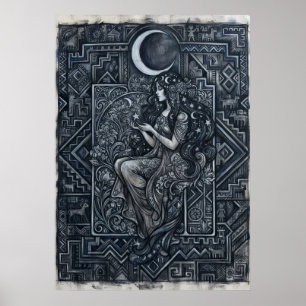 Poster Cartaz da Mulher da Lua Monocromática