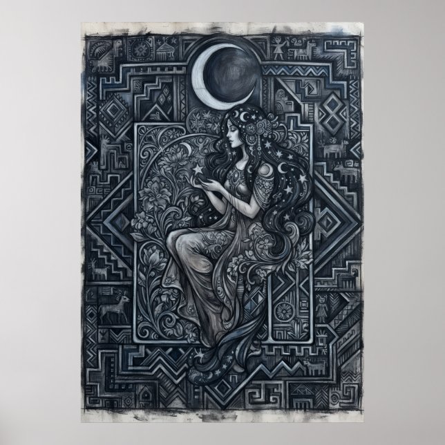 Poster Cartaz da Mulher da Lua Monocromática (Frente)