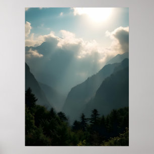 Poster Cartaz da Natureza Névoa da Montanha Etérea e Raio
