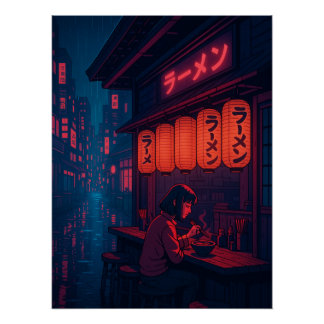 Póster Cartaz da Noite de Ramen Cyberpunk – Cidade Japone