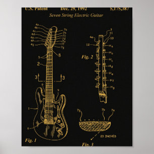 Poster Cartaz da Patente de Guitarra Elétrica Preto Doura