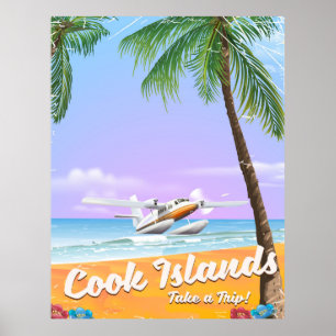 Póster Cartaz da praia das viagens vintage das Ilhas Cook