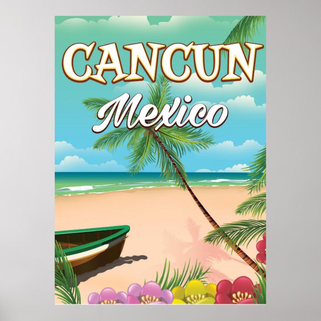 Póster Cartaz da praia de Cancun México (Frente)