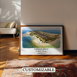 Poster Cartaz da Praia de Miramar Flórida, Aquarela, Pers