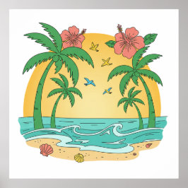 Poster Cartaz da Praia Tropical Paraíso das Palmeiras