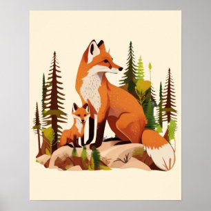 Poster Cartaz da raposa mãe e filhote