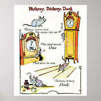 Póster Cartaz da rima infantil "Hickory Dickory Dock"